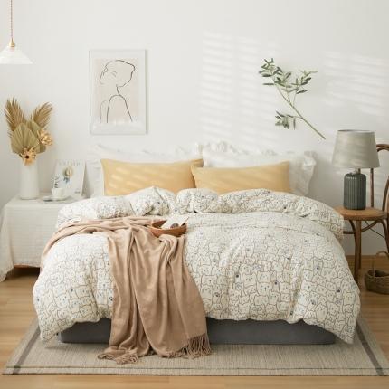 91家纺网 家纺一手货源 找家纺 原研家居 新款kinfolk原研针织棉印花单被套 猫咪米