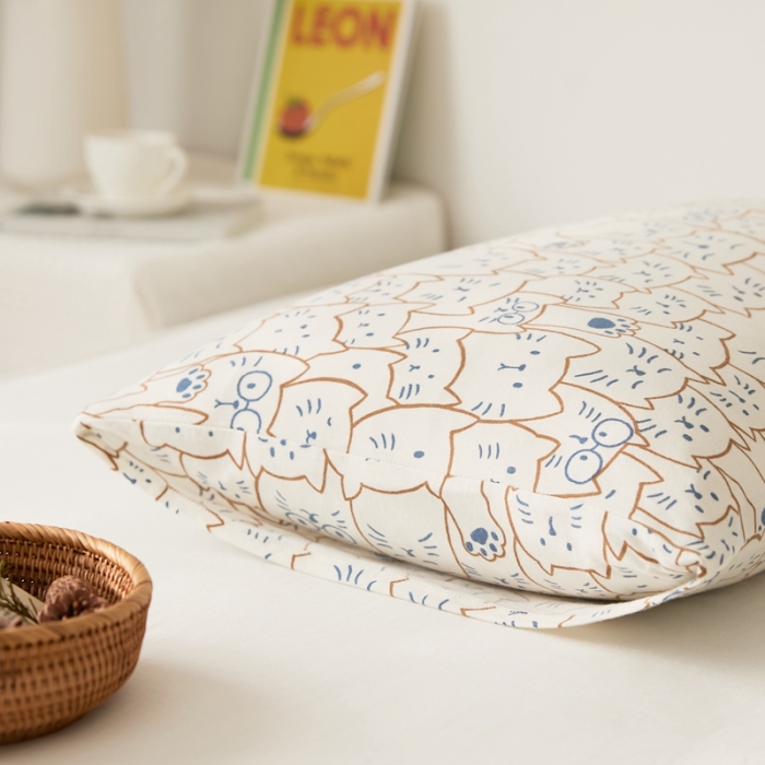 91家纺网 家纺一手货源 找家纺 原研家居 新款kinfolk原研针织棉印花单枕套 猫咪米