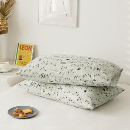 原研家居 新款kinfolk原研针织棉印花单枕套 猫咪绿