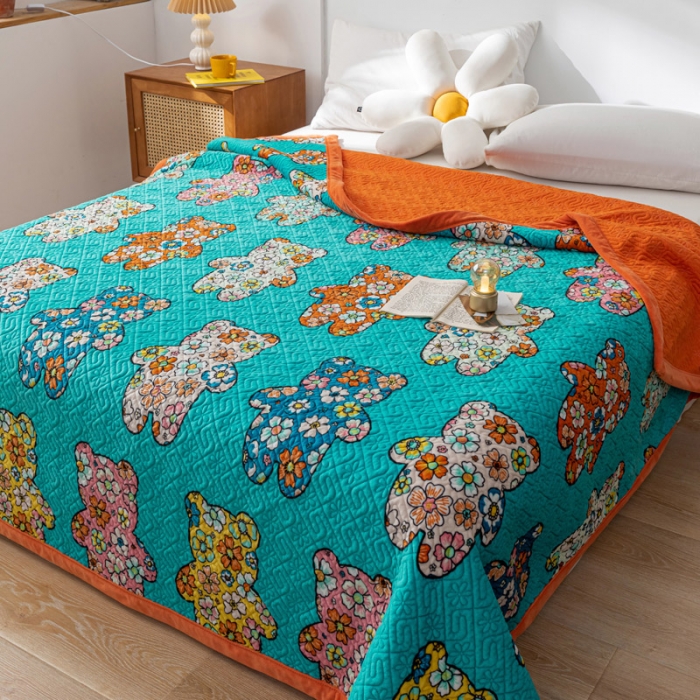 91家纺网 家纺一手货源 找家纺 卡奥 AB版水晶绒夹棉盖毯纯棉床盖加厚毛毯学生宿舍床垫熊花花