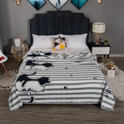 91家纺网 家纺一手货源 找家纺 爱她美家纺 250g云貂绒毛毯 黑白猫