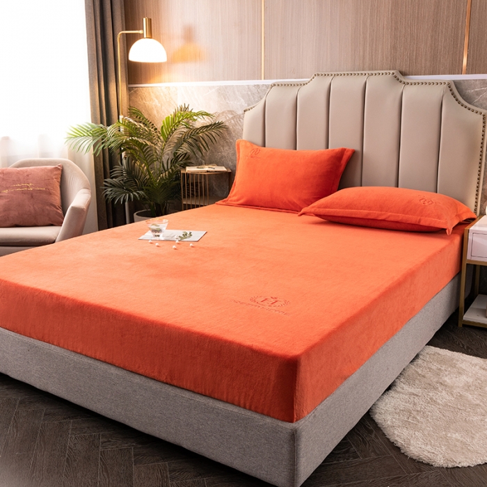 91家纺网 家纺一手货源 找家纺 澳萝拉家居 2021新款纯色牛奶绒单床笠 橘色