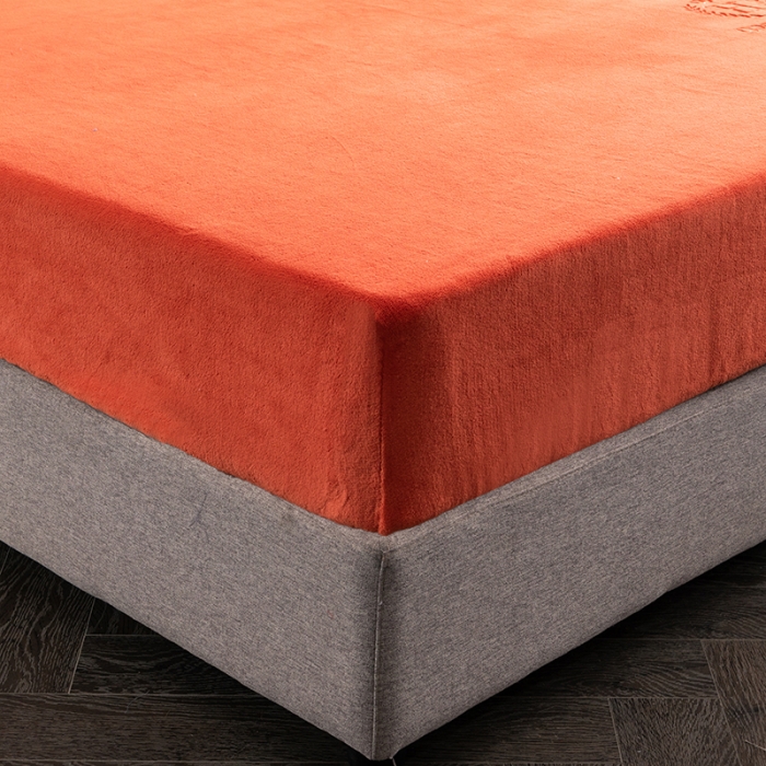 91家纺网 家纺一手货源 找家纺 澳萝拉家居 2021新款纯色牛奶绒单床笠 橘色