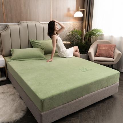 澳萝拉家居 2021新款纯色牛奶绒单床笠 抹茶绿