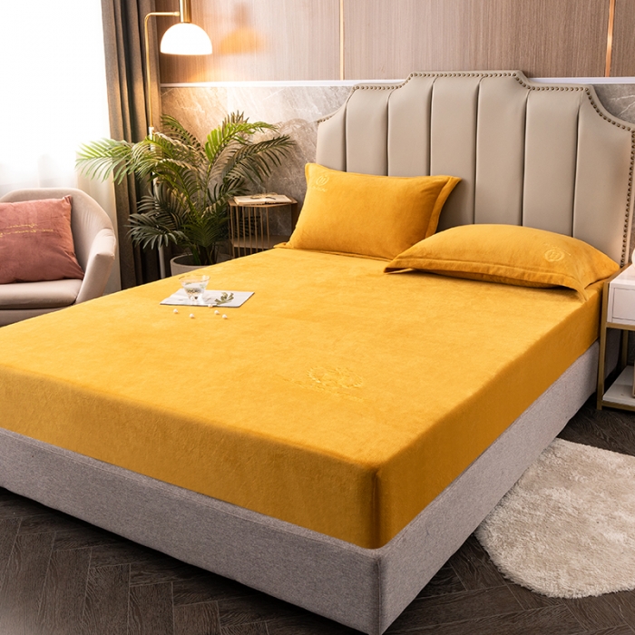 91家纺网 家纺一手货源 找家纺 澳萝拉家居 2021新款纯色牛奶绒单床笠 柠檬黄