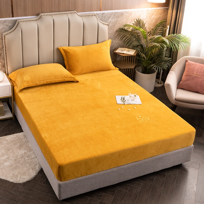 91家纺网 家纺一手货源 找家纺 澳萝拉家居 2021新款纯色牛奶绒单床笠 柠檬黄