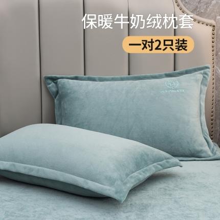 91家纺网 家纺一手货源 找家纺 澳萝拉家居 2021新款纯色牛奶绒枕套一对 天湖蓝