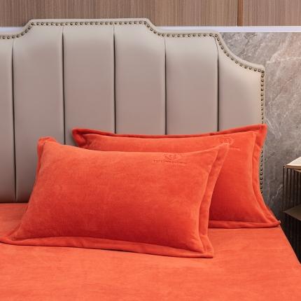 澳萝拉家居 2021新款纯色牛奶绒枕套一对 橘色