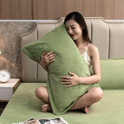 澳萝拉家居 2021新款纯色牛奶绒枕套一对 抹茶绿