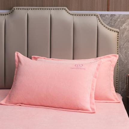 澳萝拉家居 2021新款纯色牛奶绒枕套一对 淑女粉