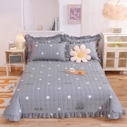 甜之梦家纺 2025新款全棉夹棉防滑抗菌花边款床盖 纯色星空
