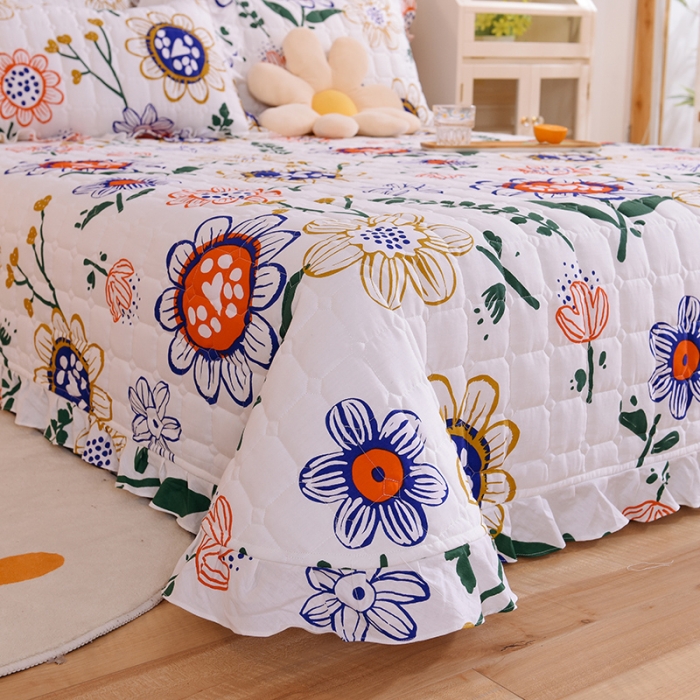 91家纺网 家纺一手货源 找家纺 甜之梦家纺 2025新款全棉夹棉防滑抗菌花边款床盖 蝶恋花