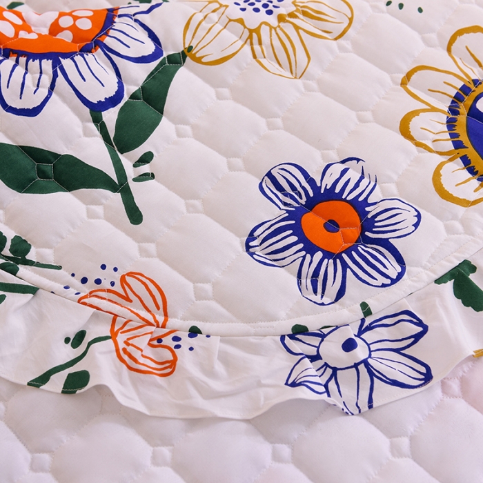 91家纺网 家纺一手货源 找家纺 甜之梦家纺 2025新款全棉夹棉防滑抗菌花边款床盖 蝶恋花