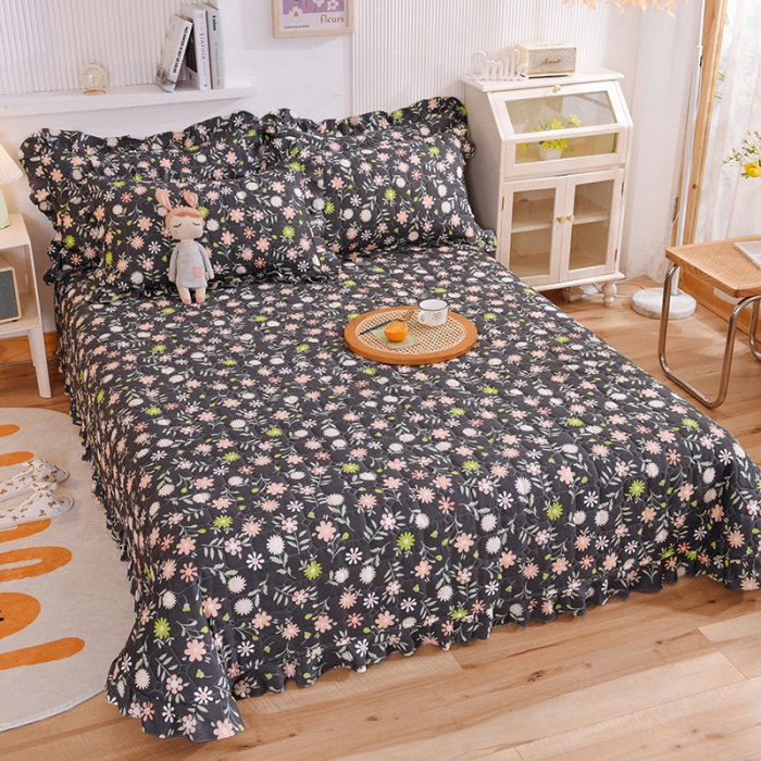 91家纺网 家纺一手货源 找家纺 甜之梦家纺 2025新款全棉夹棉防滑抗菌花边款床盖 沁园春