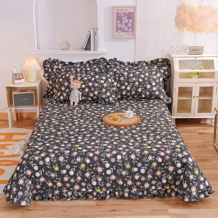 91家纺网 家纺一手货源 找家纺 甜之梦家纺 2025新款全棉夹棉防滑抗菌花边款床盖 沁园春