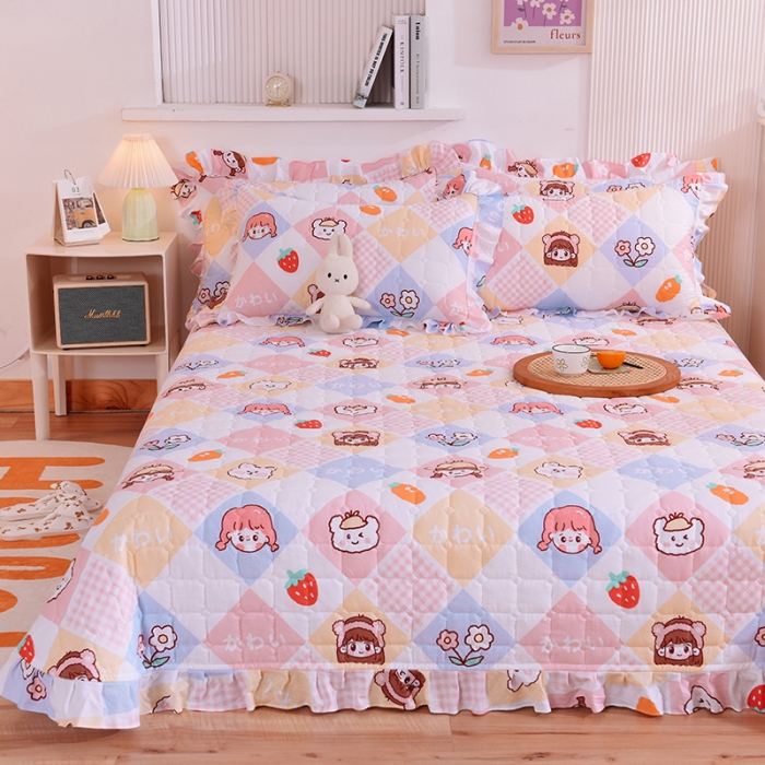 91家纺网 家纺一手货源 找家纺 甜之梦家纺 2025新款全棉夹棉防滑抗菌花边款床盖 诗雨恋人