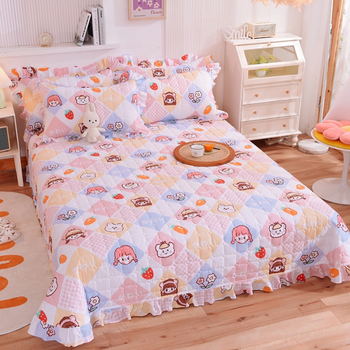 91家纺网 家纺一手货源 找家纺 甜之梦家纺 2025新款全棉夹棉防滑抗菌花边款床盖 诗雨恋人