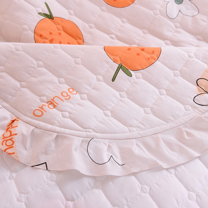 91家纺网 家纺一手货源 找家纺 甜之梦家纺 2025新款全棉夹棉防滑抗菌花边款床盖 心想事橙