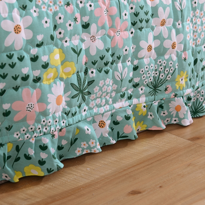 91家纺网 家纺一手货源 找家纺 甜之梦家纺 2025新款全棉夹棉防滑抗菌花边款床盖雨霖铃-绿