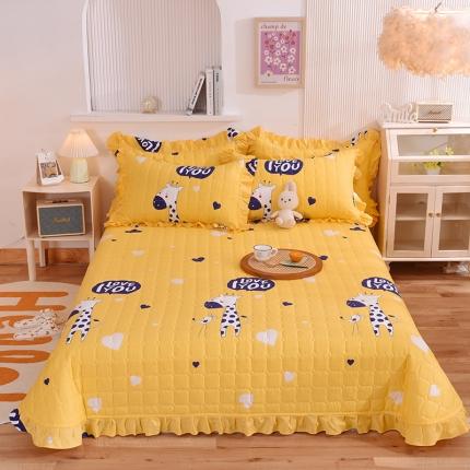 甜之梦家纺 2025新款全棉夹棉防滑抗菌花边款床盖长颈鹿多多