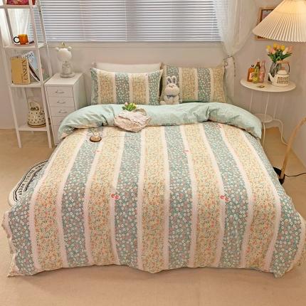 91家纺网 家纺一手货源 找家纺 田野2021新款花卉全棉四件套 芬芳-绿