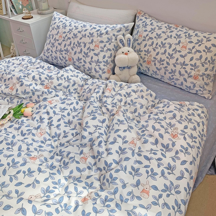 91家纺网 家纺一手货源 找家纺 田野2021新款小清新全棉纯棉四件套 菲菲兔