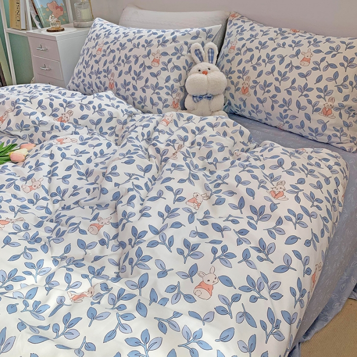 91家纺网 家纺一手货源 找家纺 田野2021新款小清新全棉纯棉四件套 菲菲兔