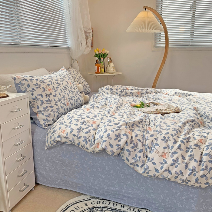 91家纺网 家纺一手货源 找家纺 田野2021新款小清新全棉纯棉四件套 菲菲兔