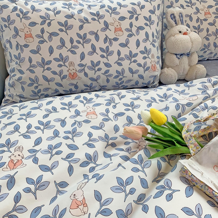 91家纺网 家纺一手货源 找家纺 田野2021新款小清新全棉纯棉四件套 菲菲兔