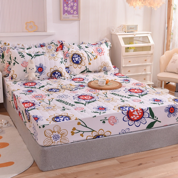 91家纺网 家纺一手货源 找家纺 甜之梦家纺 2025新款全棉夹棉防滑抗菌床笠 蝶恋花