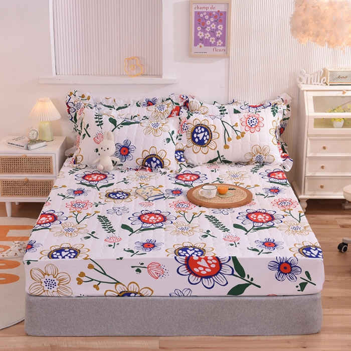 91家纺网 家纺一手货源 找家纺 甜之梦家纺 2025新款全棉夹棉防滑抗菌床笠 蝶恋花