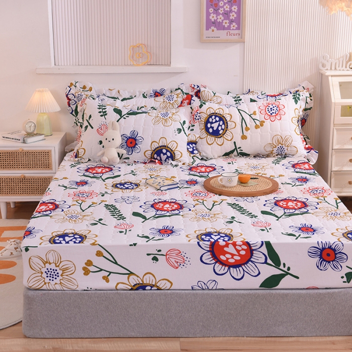 91家纺网 家纺一手货源 找家纺 甜之梦家纺 2025新款全棉夹棉防滑抗菌床笠 蝶恋花