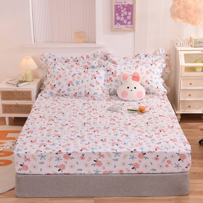 91家纺网 家纺一手货源 找家纺 甜之梦家纺 2025新款全棉夹棉防滑抗菌床笠 粉红佳人