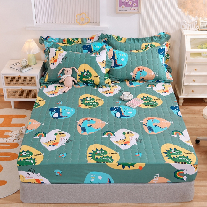 91家纺网 家纺一手货源 找家纺 甜之梦家纺 2025新款全棉夹棉防滑抗菌床笠 恐龙派对