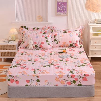 甜之梦家纺 2025新款全棉夹棉防滑抗菌床笠 莓之语