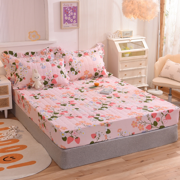 91家纺网 家纺一手货源 找家纺 甜之梦家纺 2025新款全棉夹棉防滑抗菌床笠 莓之语