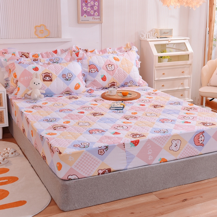 91家纺网 家纺一手货源 找家纺 甜之梦家纺 2025新款全棉夹棉防滑抗菌床笠 诗雨恋人