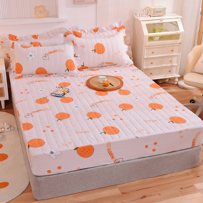 91家纺网 家纺一手货源 找家纺 甜之梦家纺 2025新款全棉夹棉防滑抗菌床笠 心想事橙