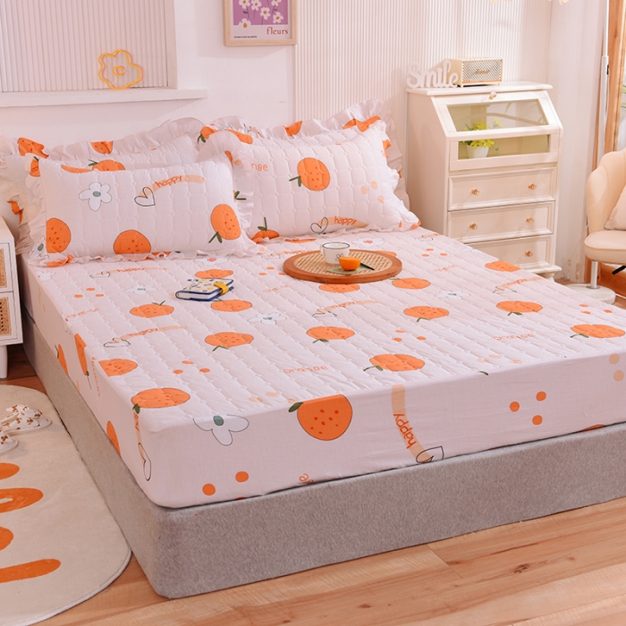 91家纺网 家纺一手货源 找家纺 甜之梦家纺 2025新款全棉夹棉防滑抗菌床笠 心想事橙