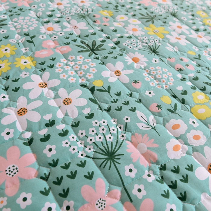 91家纺网 家纺一手货源 找家纺 甜之梦家纺 2025新款全棉夹棉防滑抗菌床笠 雨霖铃绿