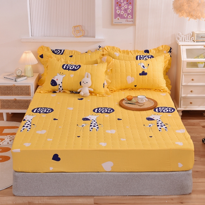 91家纺网 家纺一手货源 找家纺 甜之梦家纺 2025新款全棉夹棉防滑抗菌床笠 长颈鹿多多