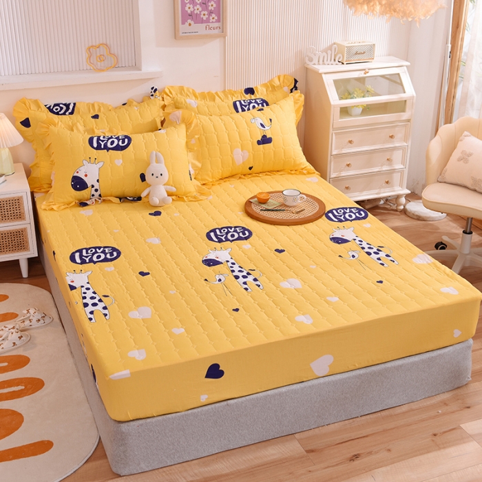 91家纺网 家纺一手货源 找家纺 甜之梦家纺 2025新款全棉夹棉防滑抗菌床笠 长颈鹿多多