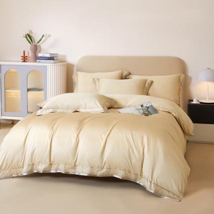 91家纺网 家纺一手货源 找家纺 618家纺新款100S长绒棉四件套100支被套60支床上用品典雅-米白