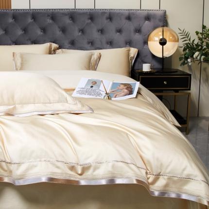 91家纺网 家纺一手货源 找家纺 618家纺新款100S长绒棉四件套100支被套60支床上用品典雅-天晴蓝