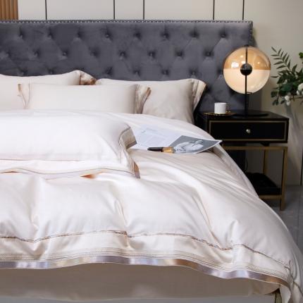 91家纺网 家纺一手货源 找家纺 618家纺新款100S长绒棉四件套100支被套60支床上用品典雅-天晴蓝