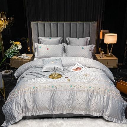 91家纺网 家纺一手货源 找家纺 （总）博纳 2021新款水洗真丝提花纯棉四件套系列-四叶草