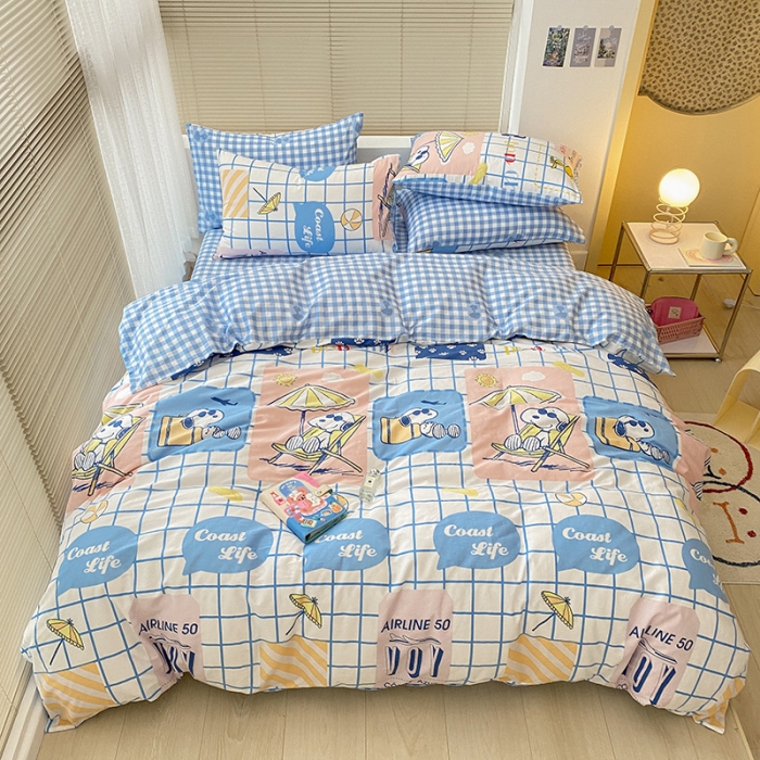 91家纺网 家纺一手货源 找家纺 雅居纺家纺 2022新款全棉史努比四件套 海边度假