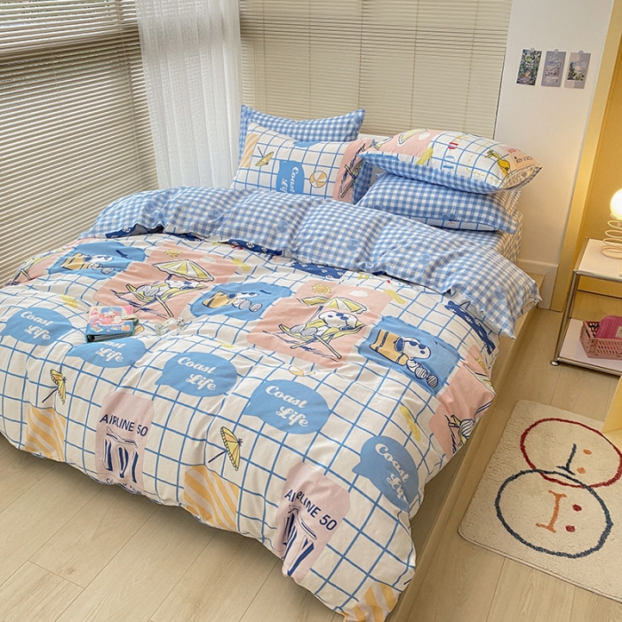 91家纺网 家纺一手货源 找家纺 雅居纺家纺 2022新款全棉史努比四件套 海边度假