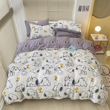 雅居纺家纺 2022新款全棉史努比四件套 史努比和史塔克