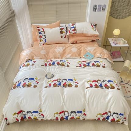 雅居纺家纺 2022新款全棉史努比四件套 快乐家族